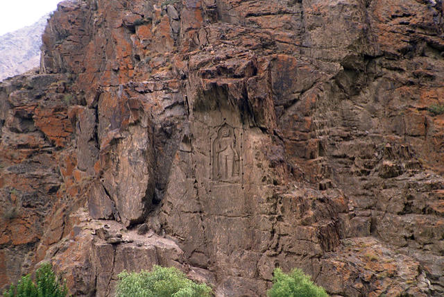 Rock carving of Buddha, near Gilgit, Pakistan.