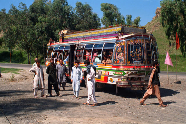 A bus on the Grand Trunk Road, Pakistan.