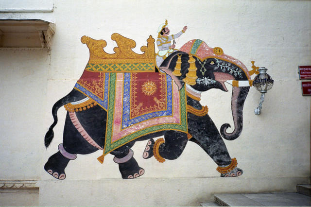 Elephant mural at the City Palace, Udaipur, India.