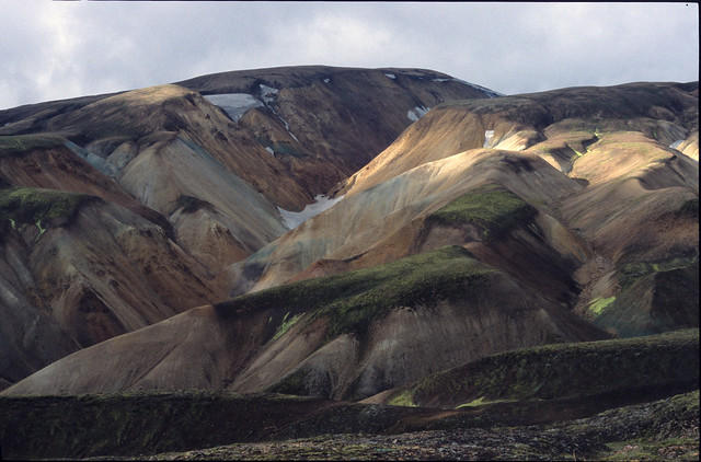 Sunlight on the rhyolite mountains near Landmannalaugar, Iceland.