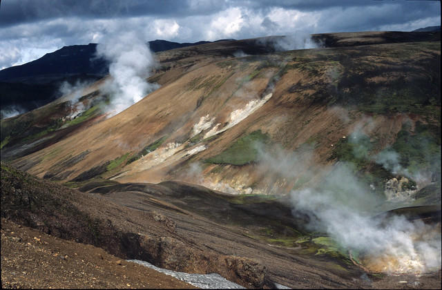 Geothermal activity at Storihver, Iceland.