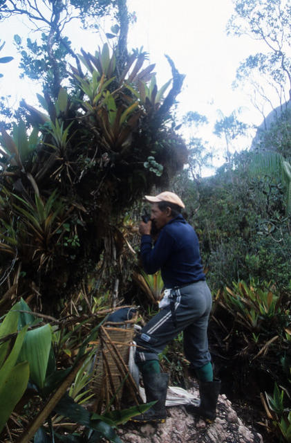 Valdir on the radio, Pico da Neblina, Brazil.