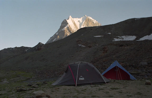Our camp below Phakor Pass, with Shani Peak behind.